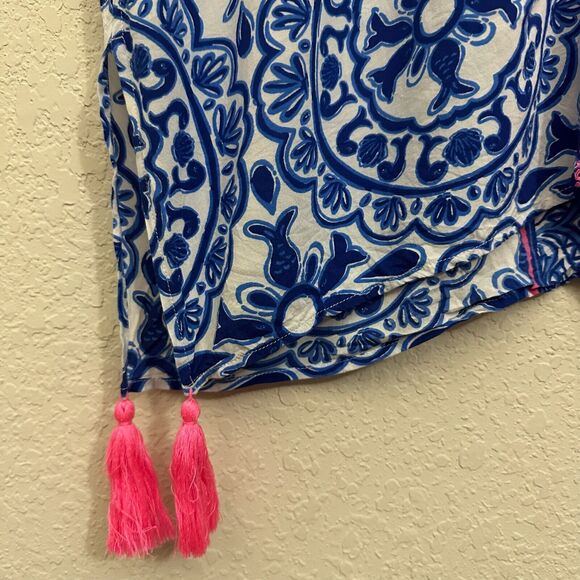 LILLY PULITZER Sydney Caftan Top Blue Floral Sleeveless Vacay - Picture 7 of 11